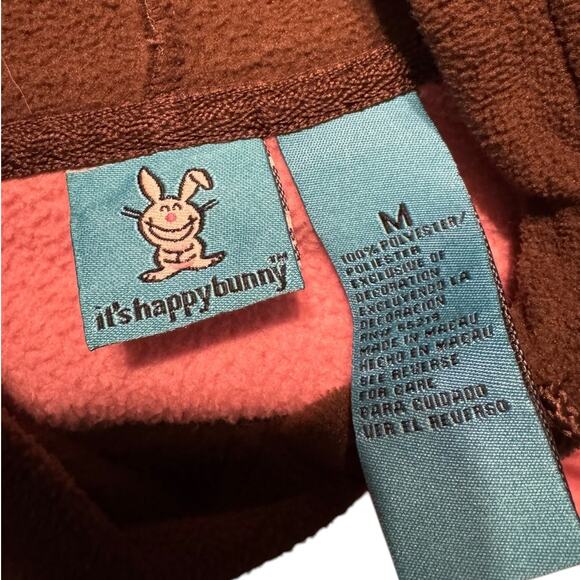It’s Happy Bunny Vintage Y2K Kiss my A** Pink Fleece Hoodie Size M - Picture 11 of 12